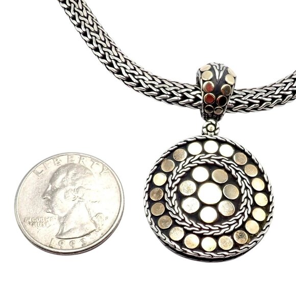 Authentic! John Hardy JH 18k Yellow Gold Silver Dot Pendant And Necklace - Picture 5 of 10